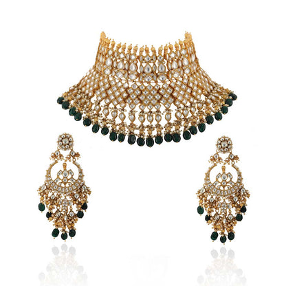 RIANA JEWELLERY Heavy Bridal Necklace With Upper Golden Balls (Set of 2)