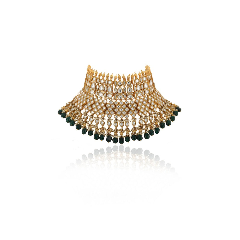 RIANA JEWELLERY Heavy Bridal Necklace With Upper Golden Balls (Set of 2)