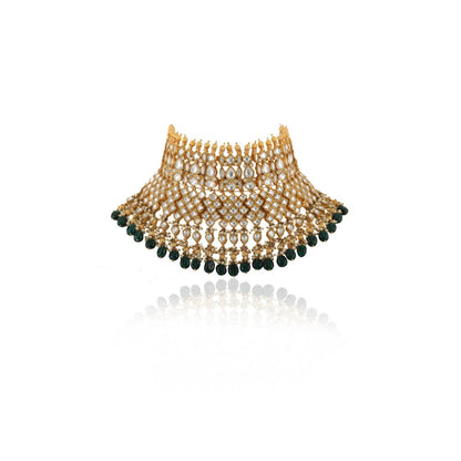 RIANA JEWELLERY Heavy Bridal Necklace With Upper Golden Balls (Set of 2)