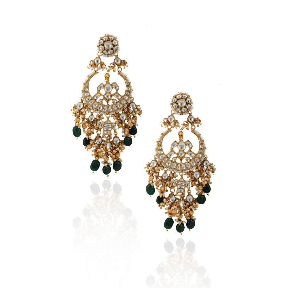 RIANA JEWELLERY Heavy Bridal Necklace With Upper Golden Balls (Set of 2)