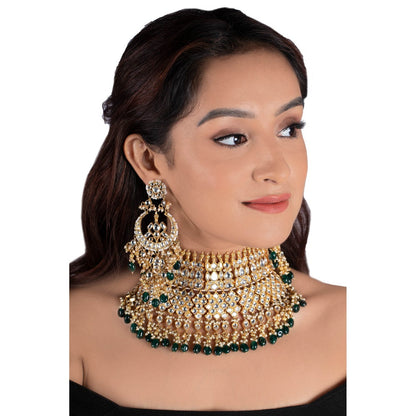 RIANA JEWELLERY Heavy Bridal Necklace With Upper Golden Balls (Set of 2)