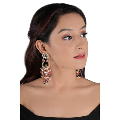 RIANA JEWELLERY White Stone Necklace Set With Light Pink Beads and White Pearl (Set of 2)