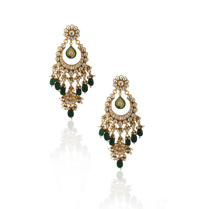 RIANA JEWELLERY White Stone Necklace Set With Green Beads (Set of 2)