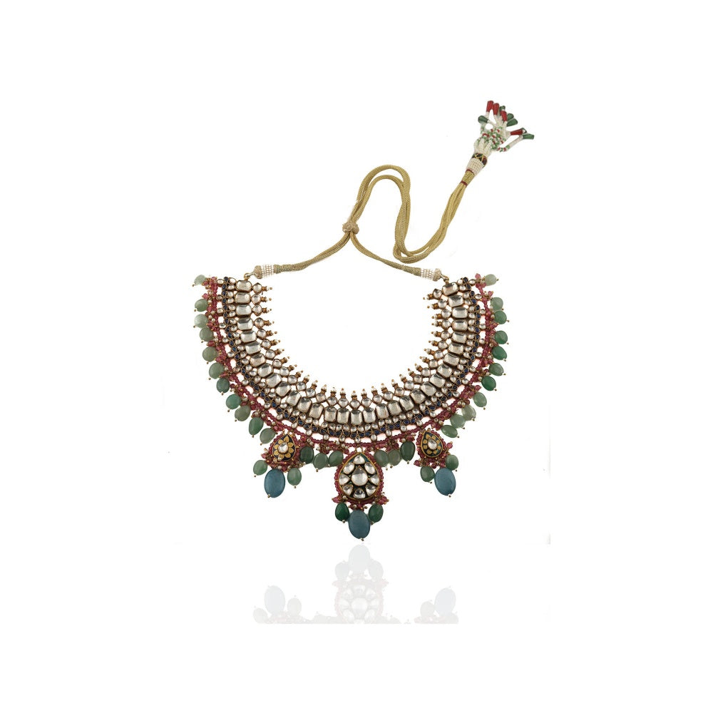 RIANA JEWELLERY Sea Green and Pestle Blue Necklace Set (Set of 2)