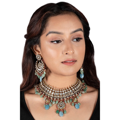 RIANA JEWELLERY Sea Green and Pestle Blue Necklace Set (Set of 2)