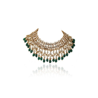 RIANA JEWELLERY Lower Layer Choker Hangings With Pandadi & Green Beads With Star Jhumki (Set of 2)