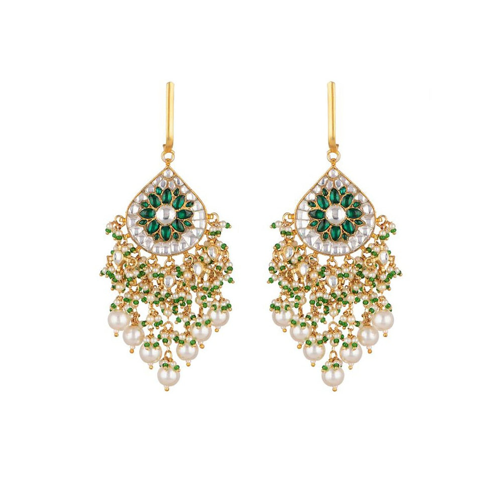 RIANA JEWELLERY Baali Style Green and White Stone Earrings With Pearl