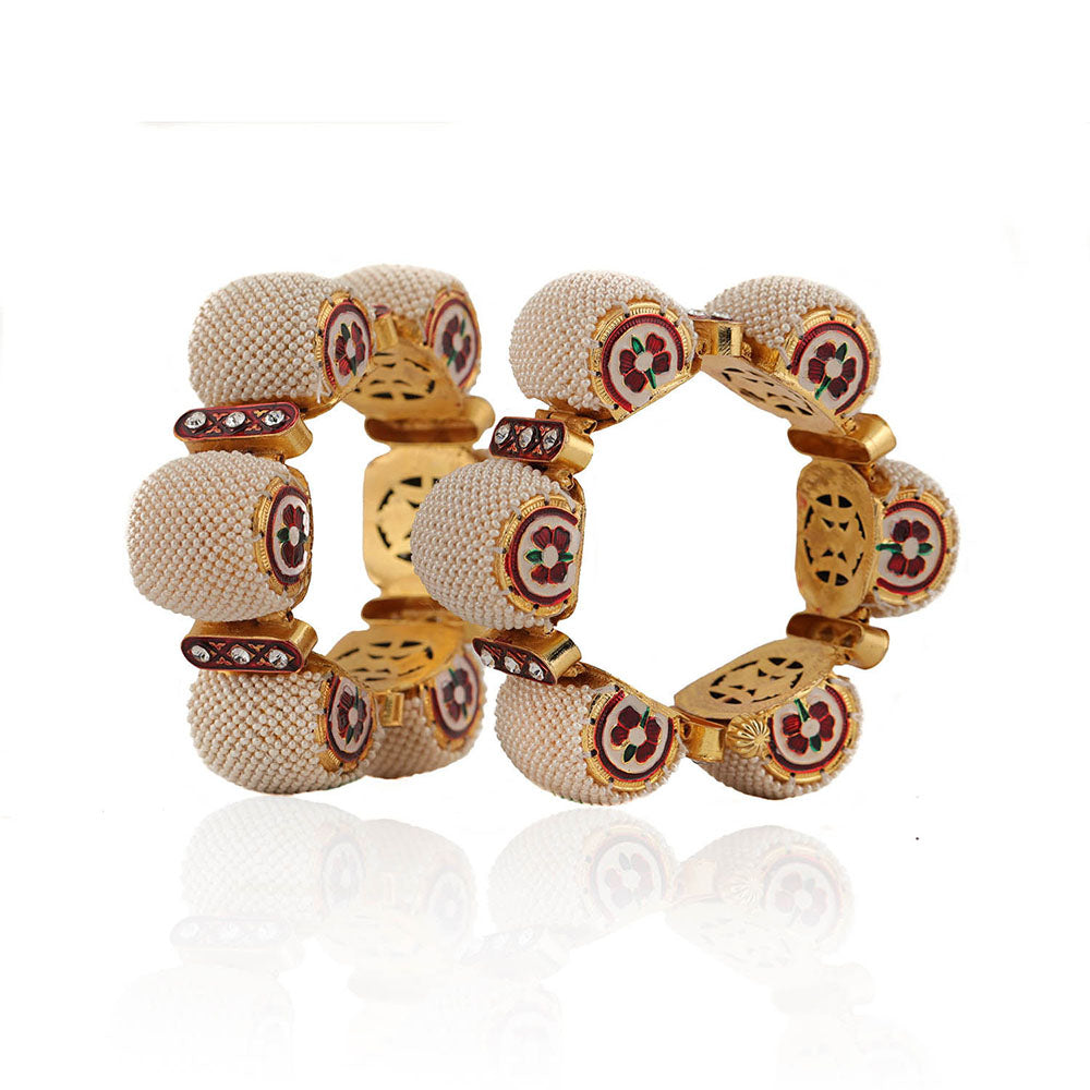 RIANA JEWELLERY White Flower Work Gajara Bangles