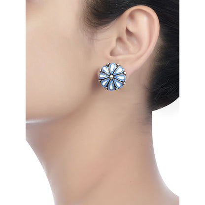 Tribe Amrapali Blue Enamel Flower Chandrika Ear Studs