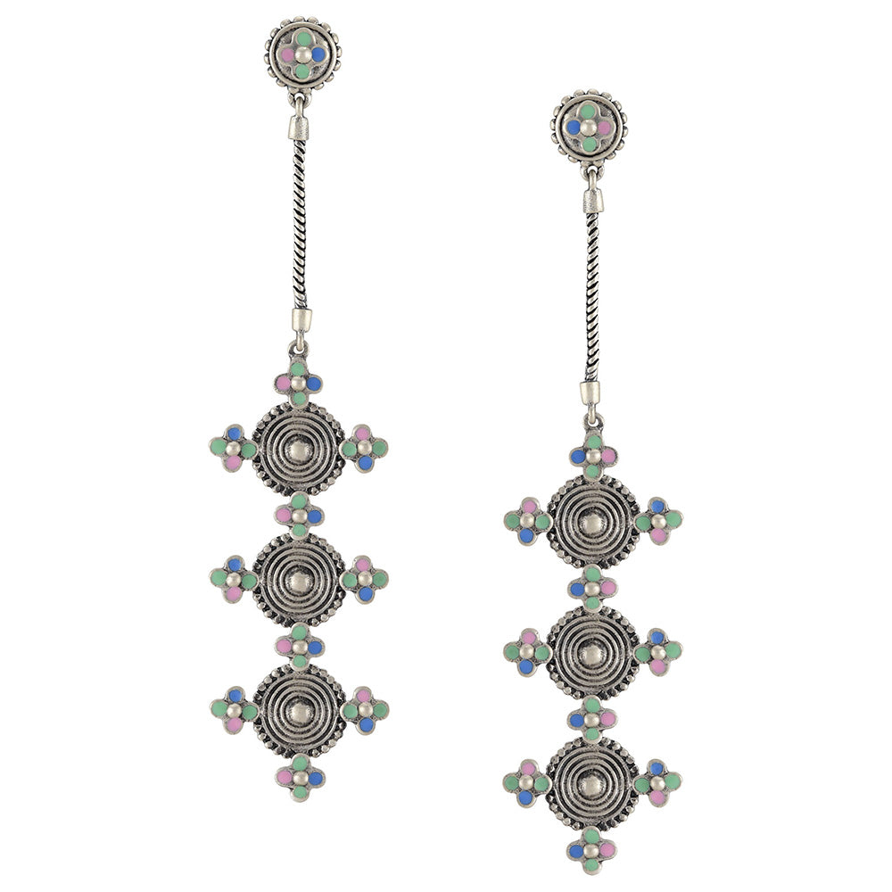 Tribe Amrapali Multi Enamel Coin Drop Chandrika Earrings