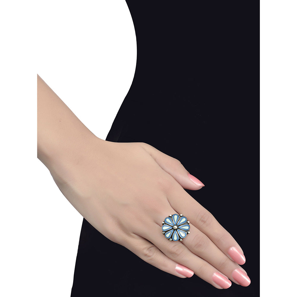 Tribe Amrapali Blue Enamel Chandrika Flower Ring