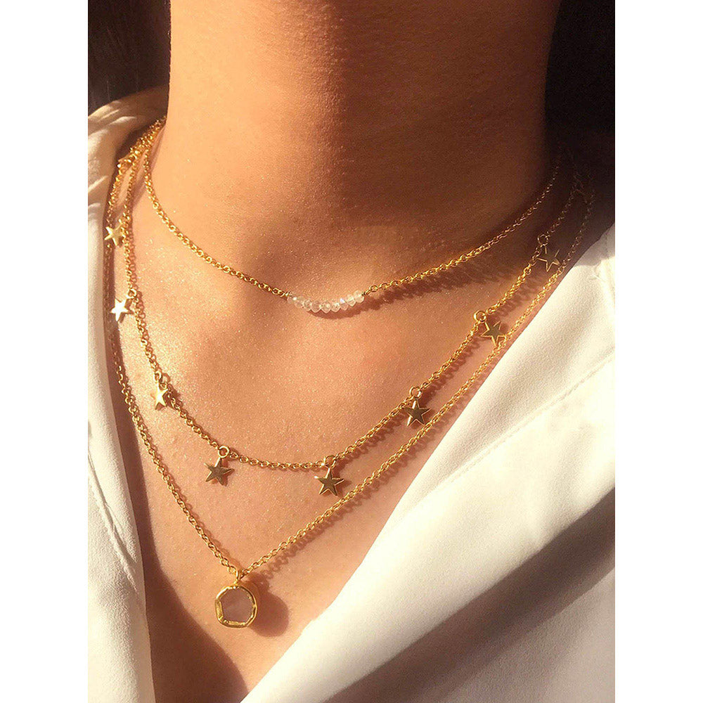 Zariin Three Layered Hand made Gold Plated Star Necklace