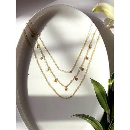 Zariin Three Layered Hand made Gold Plated Star Necklace