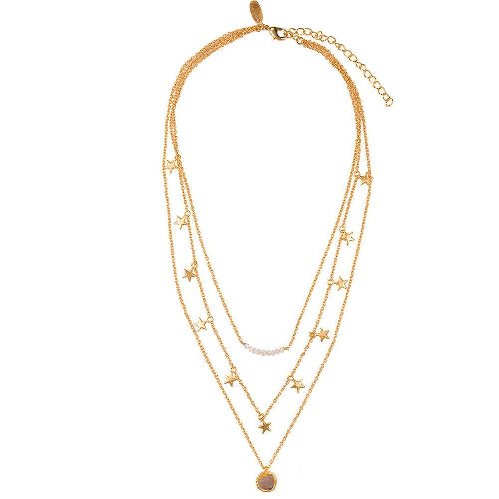 Zariin Three Layered Hand made Gold Plated Star Necklace