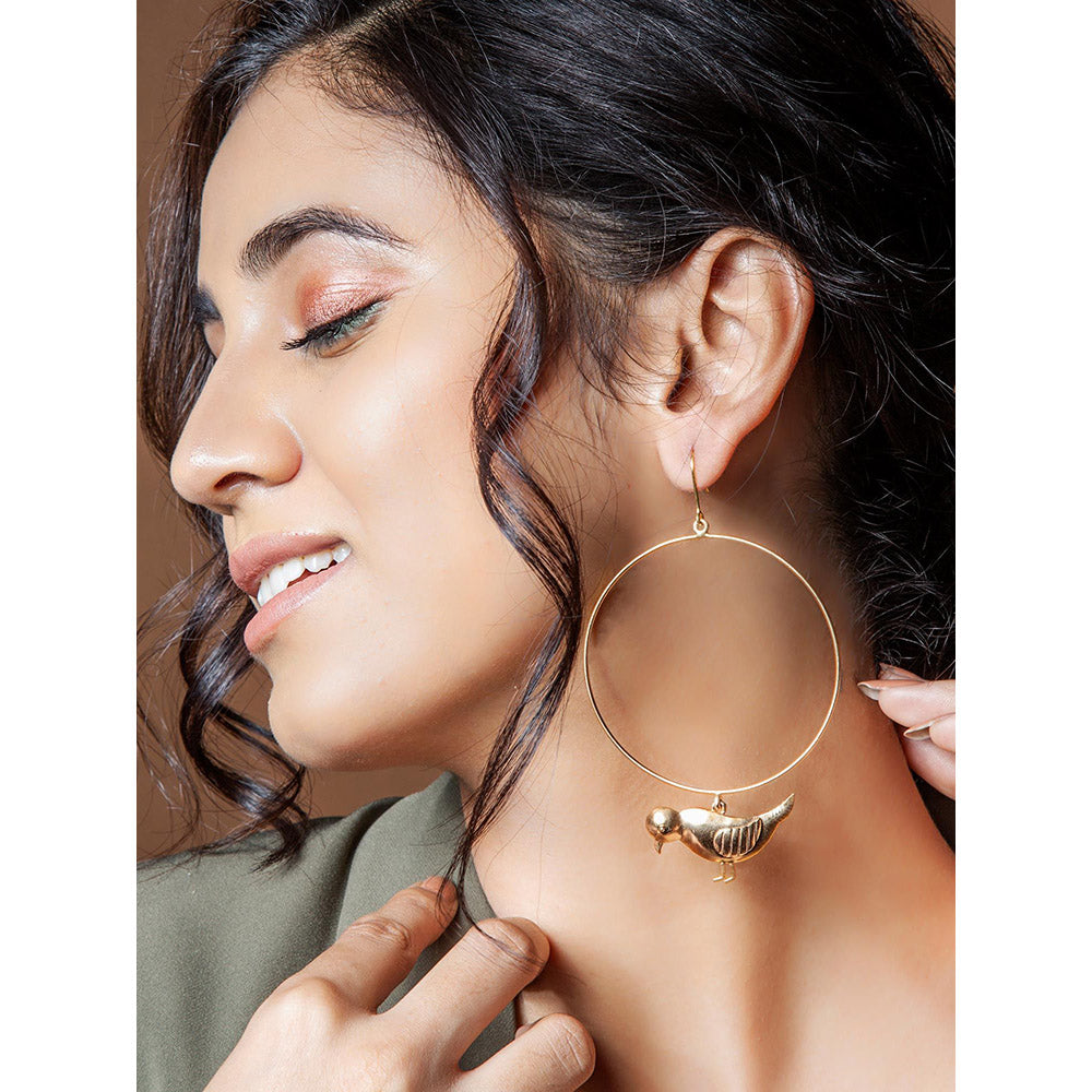 Suhani Pittie Gold Plated Hoop Earrings With Bird