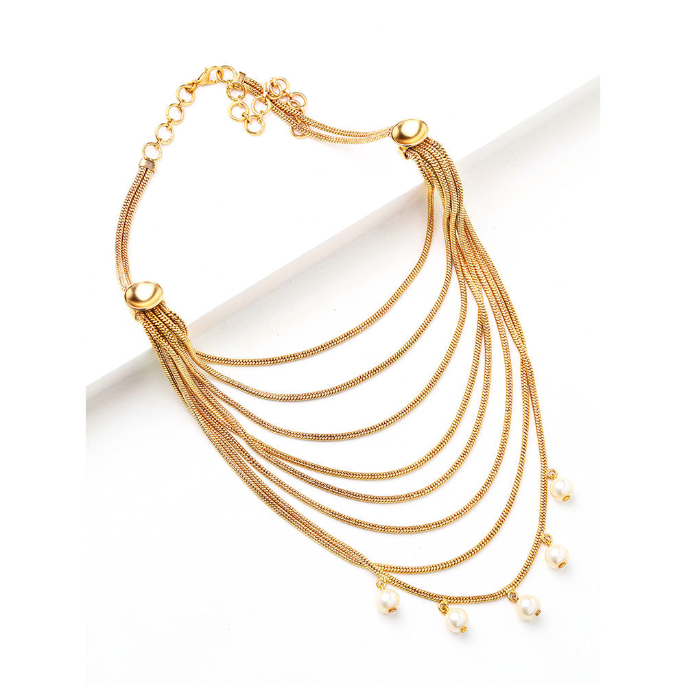 Suhani Pittie Gold Multi Chain Necklace With Pearls