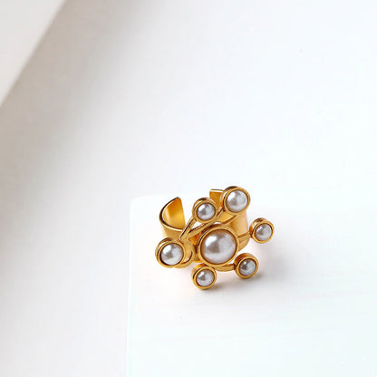 Suhani Pittie Gold Toned Ring With Pearl Cluster Detail