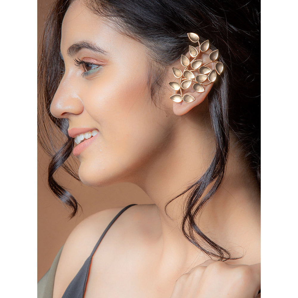 Suhani Pittie Avant Garde Golden Leaves Earcuffs