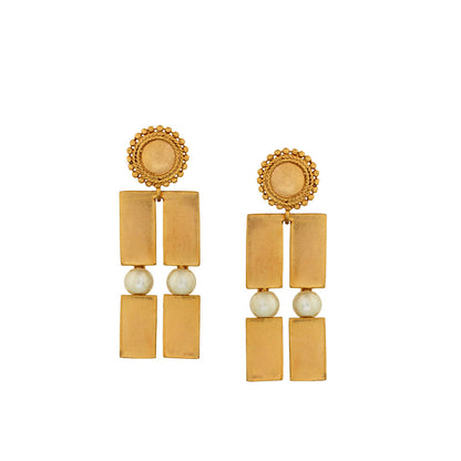 Suhani Pittie Gold Toned Brick & Pearl Stud Earrings
