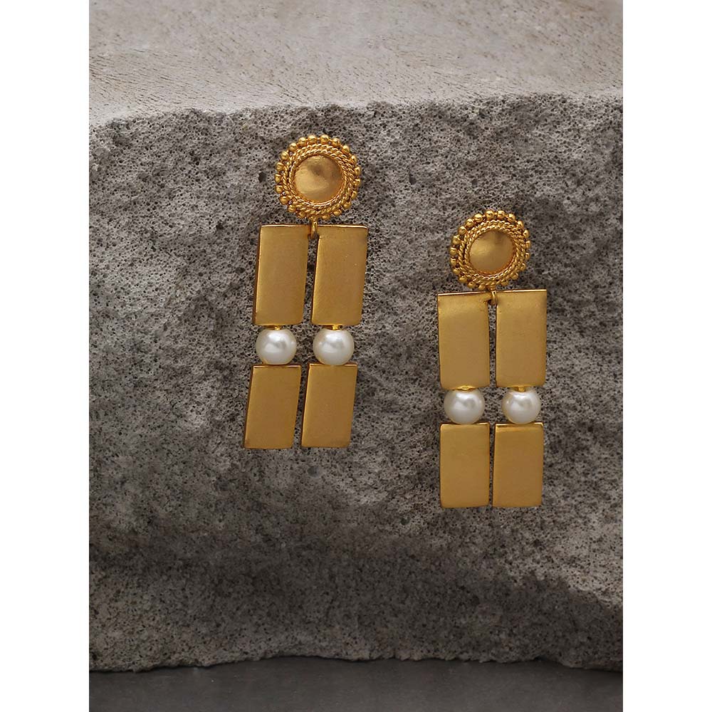 Suhani Pittie Gold Toned Brick & Pearl Stud Earrings
