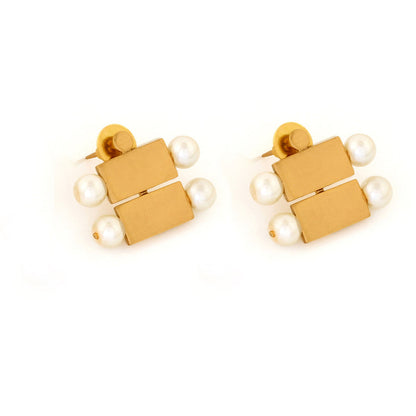 Suhani Pittie Gold Toned Brick & Pearl Stacked Duo Stud Earring