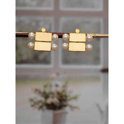 Suhani Pittie Gold Toned Brick & Pearl Stacked Duo Stud Earring