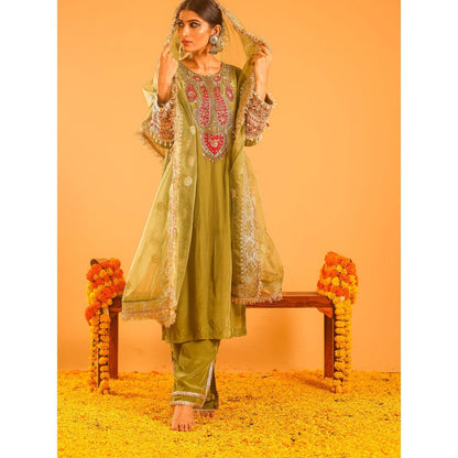 OHH CROW Green Straight Length Kurta with Pant and Dupatta (Set of 3)