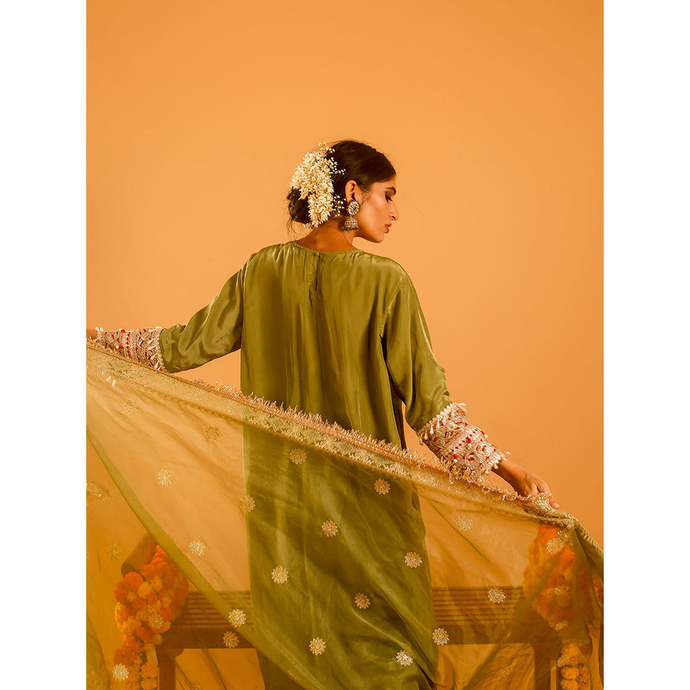OHH CROW Green Straight Length Kurta with Pant and Dupatta (Set of 3)