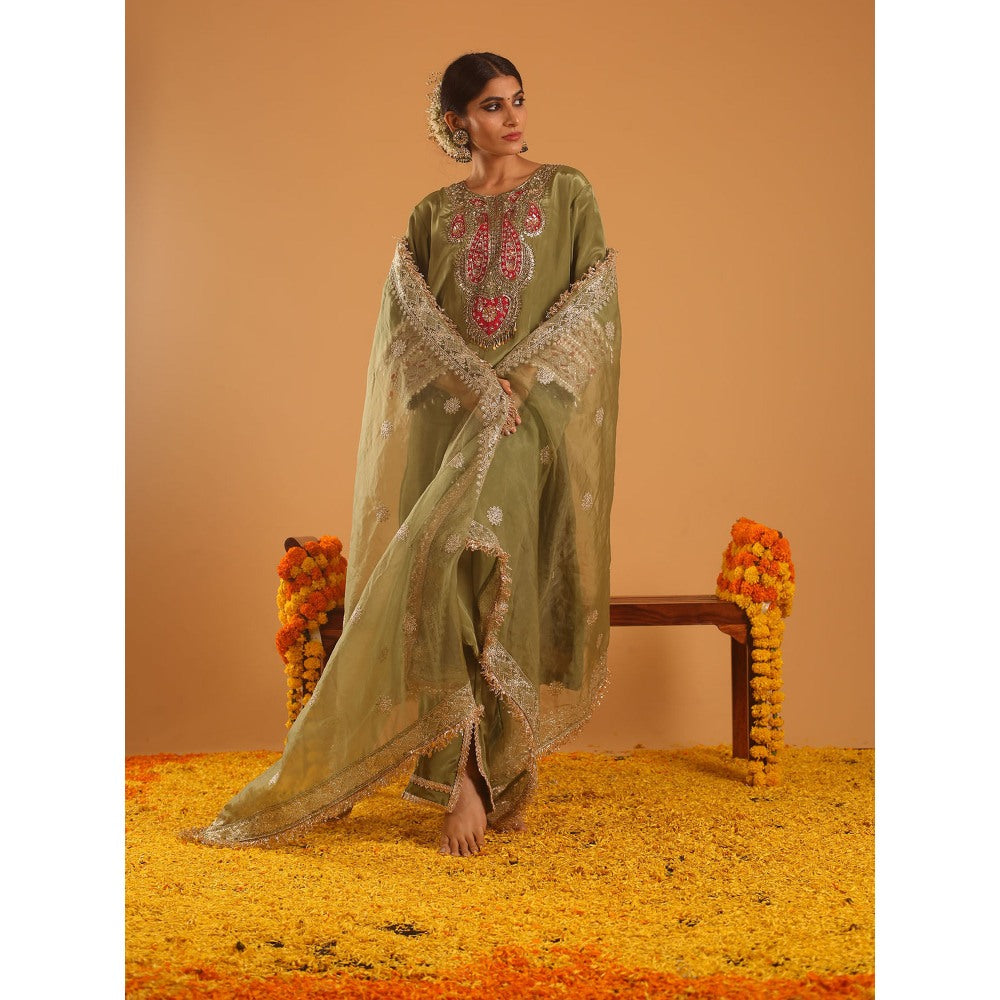 OHH CROW Green Straight Length Kurta with Pant and Dupatta (Set of 3)