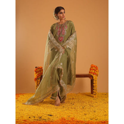 OHH CROW Green Straight Length Kurta with Pant and Dupatta (Set of 3)