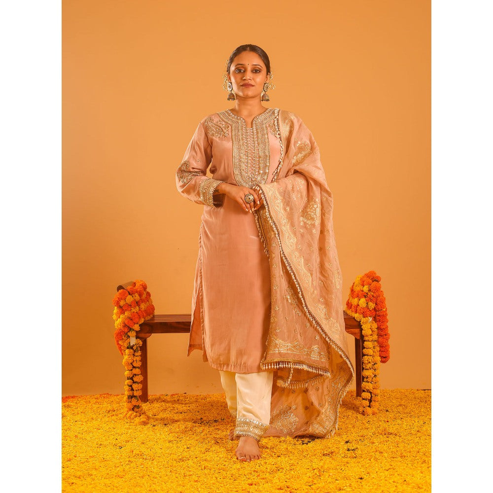 OHH CROW Pink Straight Length Kurta with Pant and Dupatta (Set of 3)