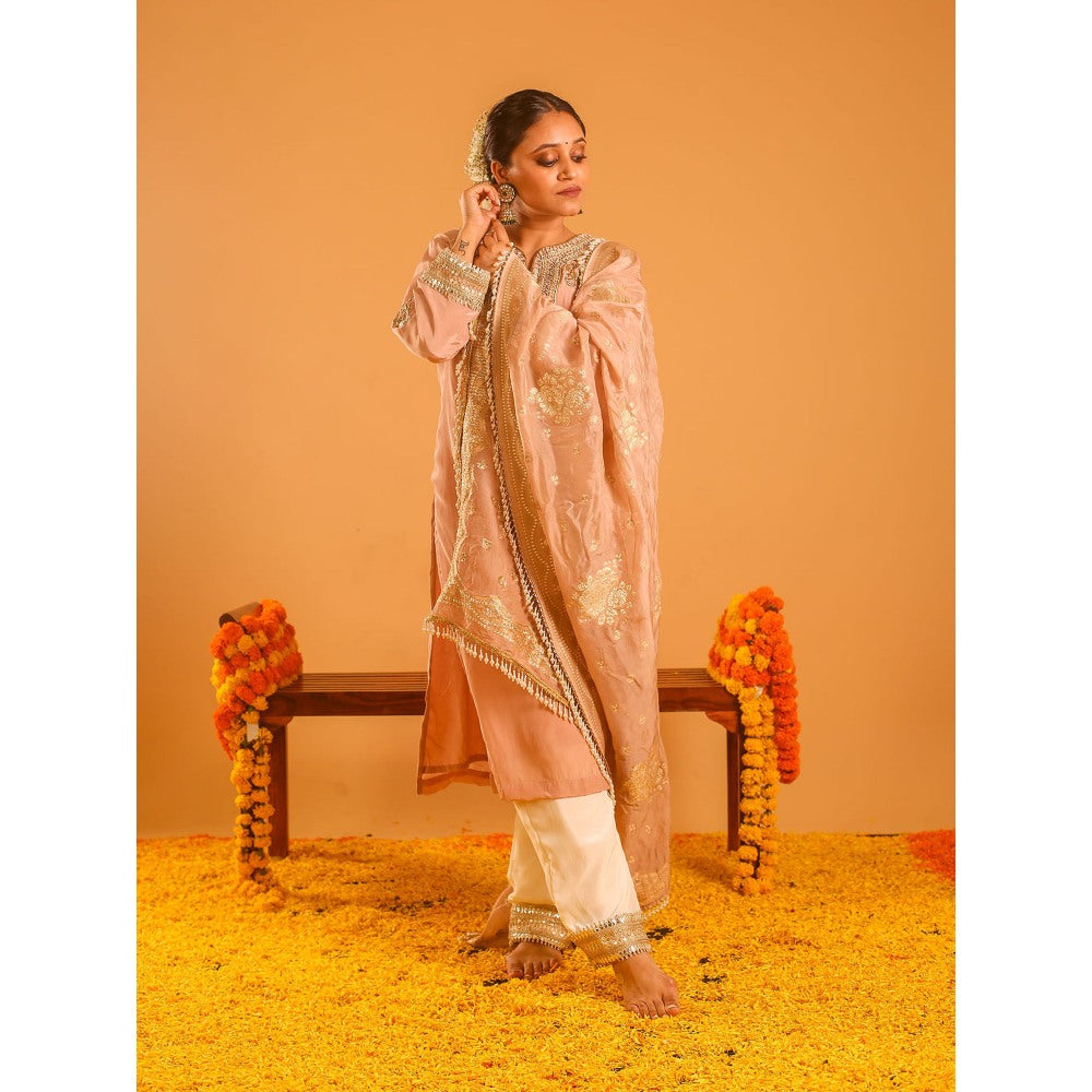 OHH CROW Pink Straight Length Kurta with Pant and Dupatta (Set of 3)