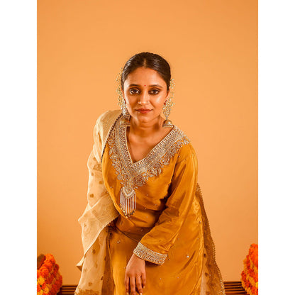 OHH CROW Gold Straight Length Kurta with Pant and Dupatta (Set of 3)