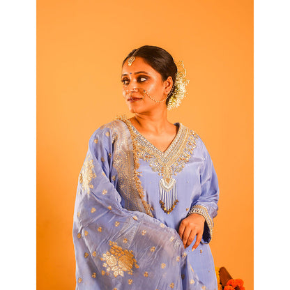 OHH CROW Blue Straight Length Kurta with Pant and Dupatta (Set of 3)