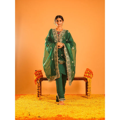 OHH CROW Green Straight Length Kurta with Pant and Dupatta (Set of 3)