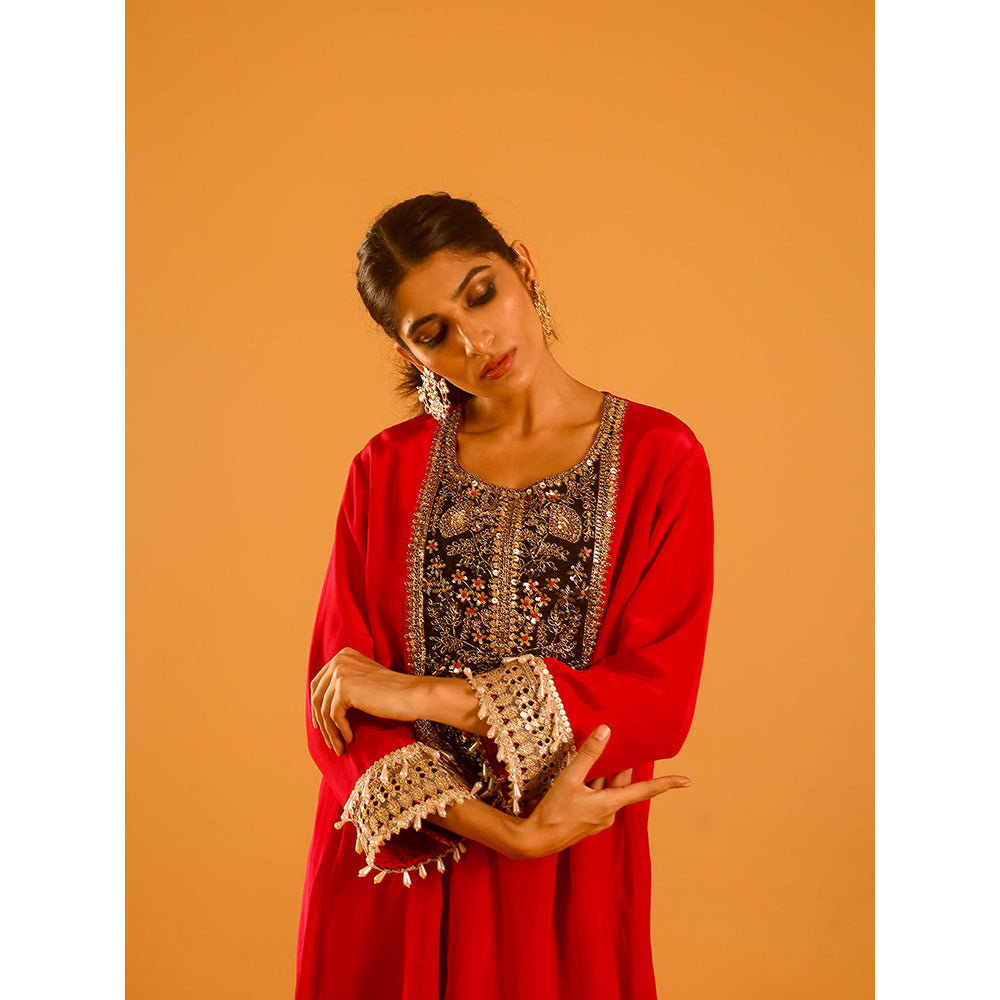 OHH CROW Red High Low Kurta with Pant (Set of 2)