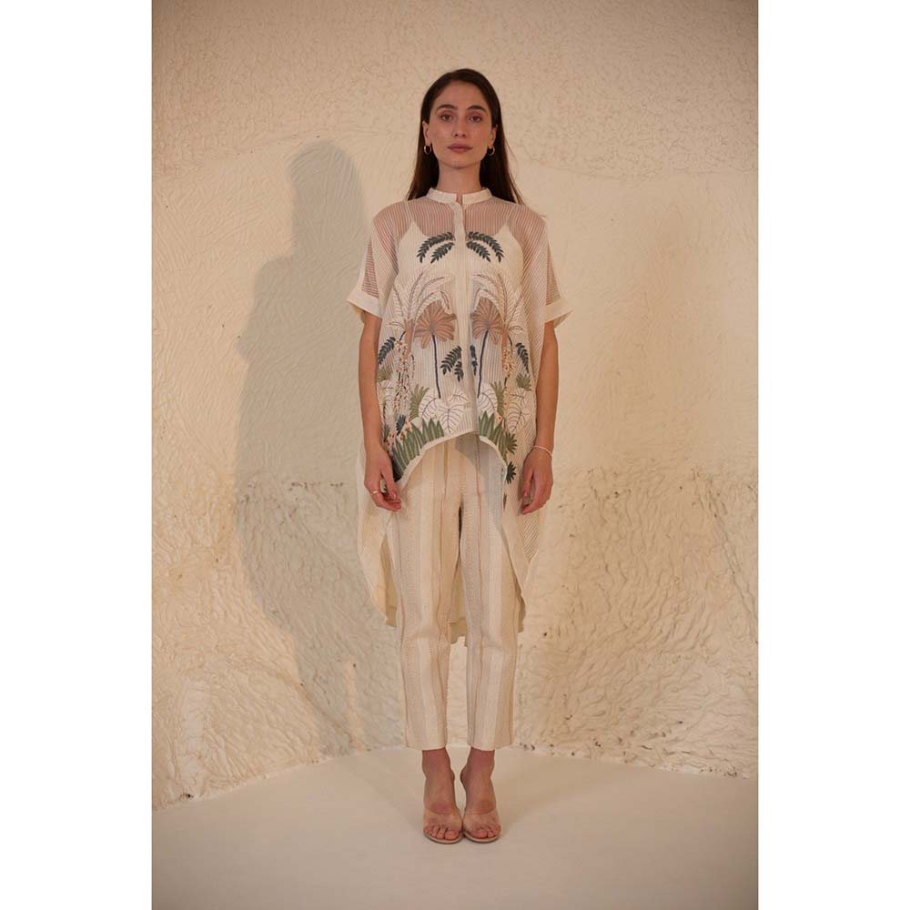 OJA Fern White Linen Embroidered Co-Ord (Set of 3)