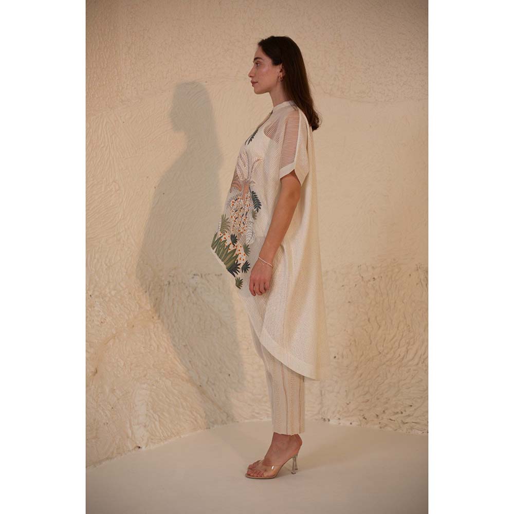 OJA Fern White Linen Embroidered Co-Ord (Set of 3)