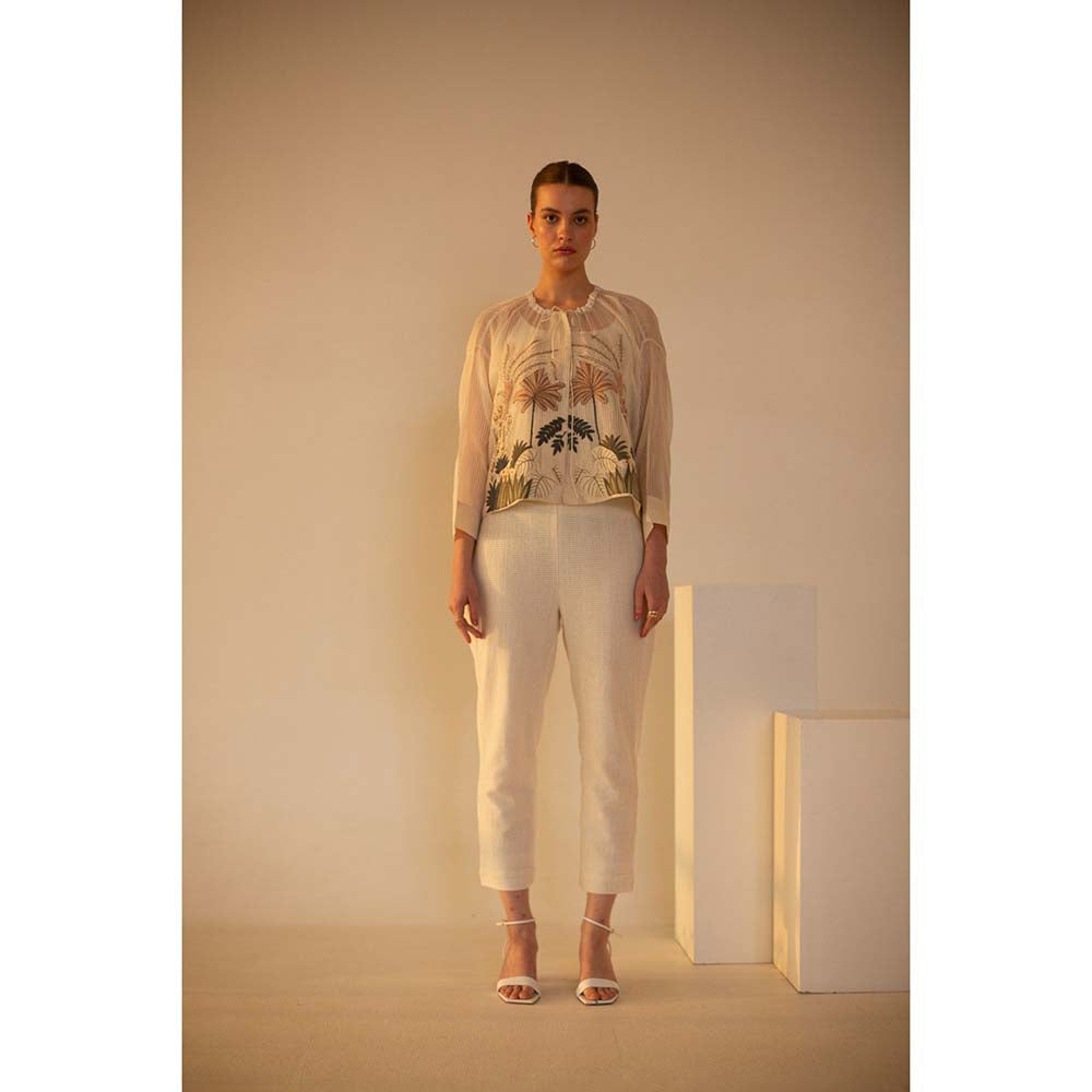 OJA Fern White Full Sleeve Embroidered Co-Ord (Set of 3)