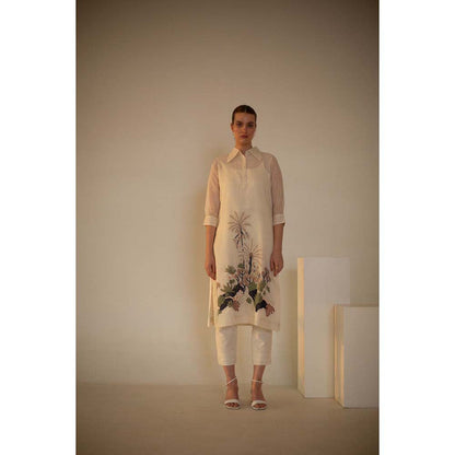 OJA Fern Ivory Embroidered Kurta and Pant (Set of 3)