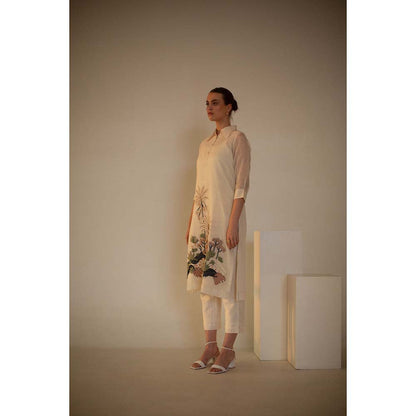 OJA Fern Ivory Embroidered Kurta and Pant (Set of 3)