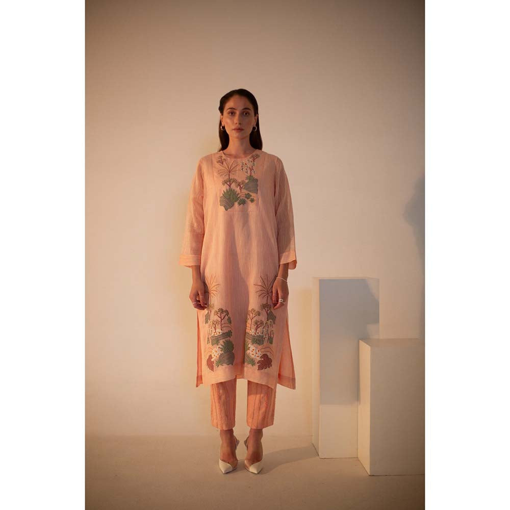 OJA Fern Blush Pink Kurta and Pant with Inner (Set of 3)