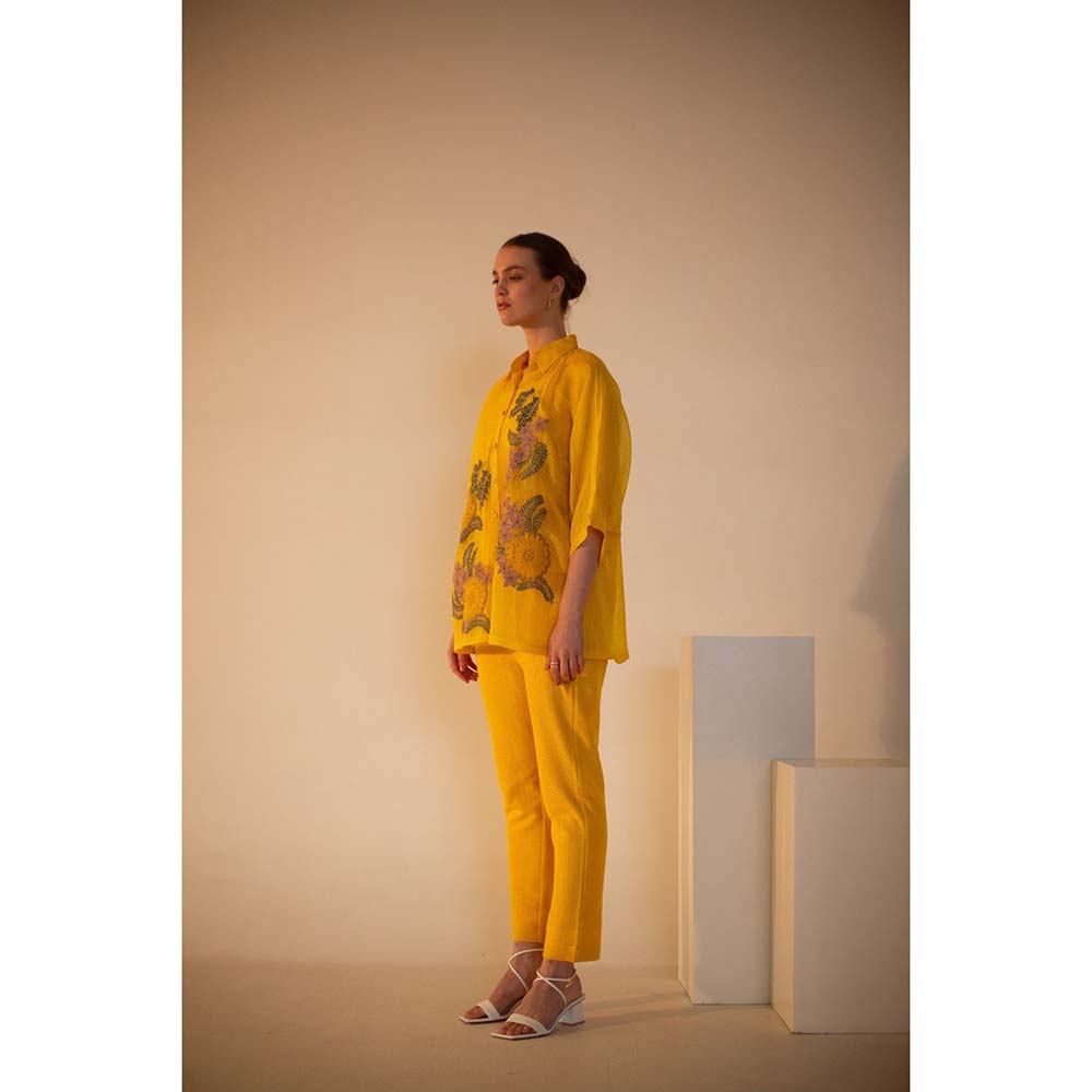 OJA Fern Yellow Embroidered 3 Piece Co-Ord (Set of 3)