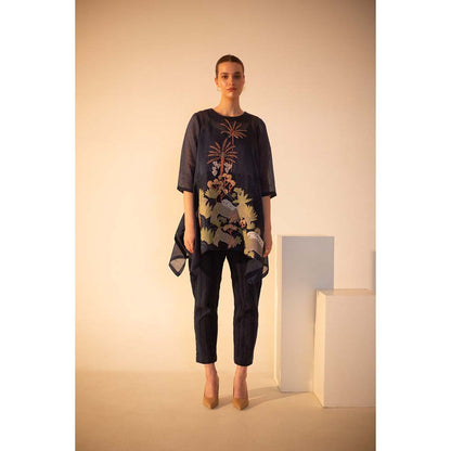 OJA Fern Midnight Blue Embroidered Co-Ord (Set of 3)