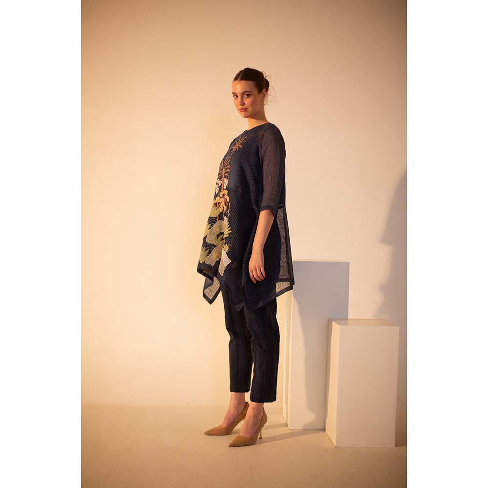 OJA Fern Midnight Blue Embroidered Co-Ord (Set of 3)