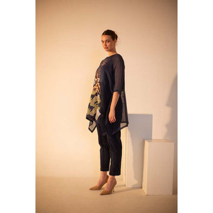 OJA Fern Midnight Blue Embroidered Co-Ord (Set of 3)