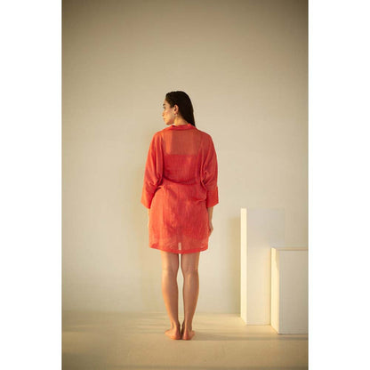 OJA Fern Coral Red Embroidered Co-Ord (Set of 3)