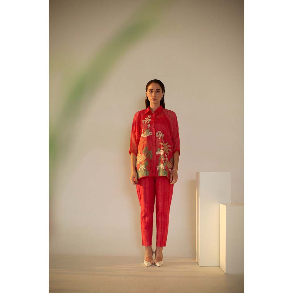 OJA Fern Coral Red Linen Co-Ord (Set of 3)