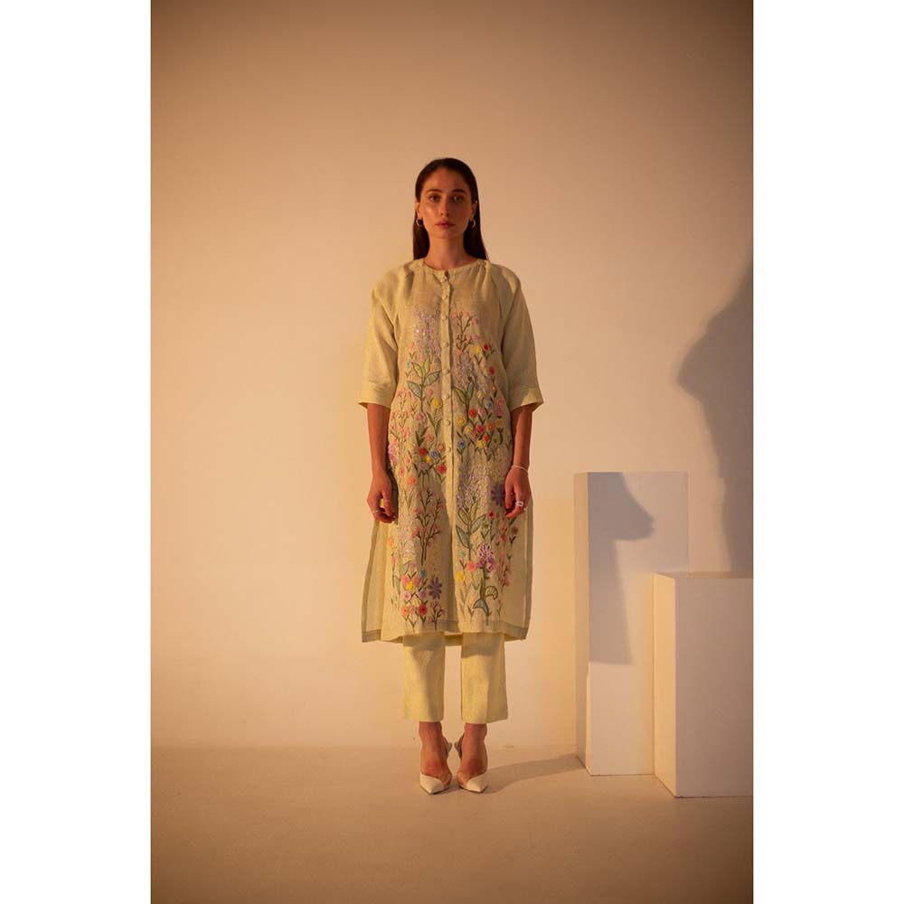 OJA Fern Lime Yellow Kurta and Pant (Set of 2)