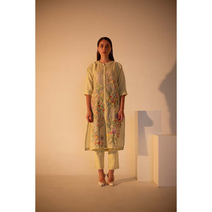 OJA Fern Lime Yellow Kurta and Pant (Set of 2)